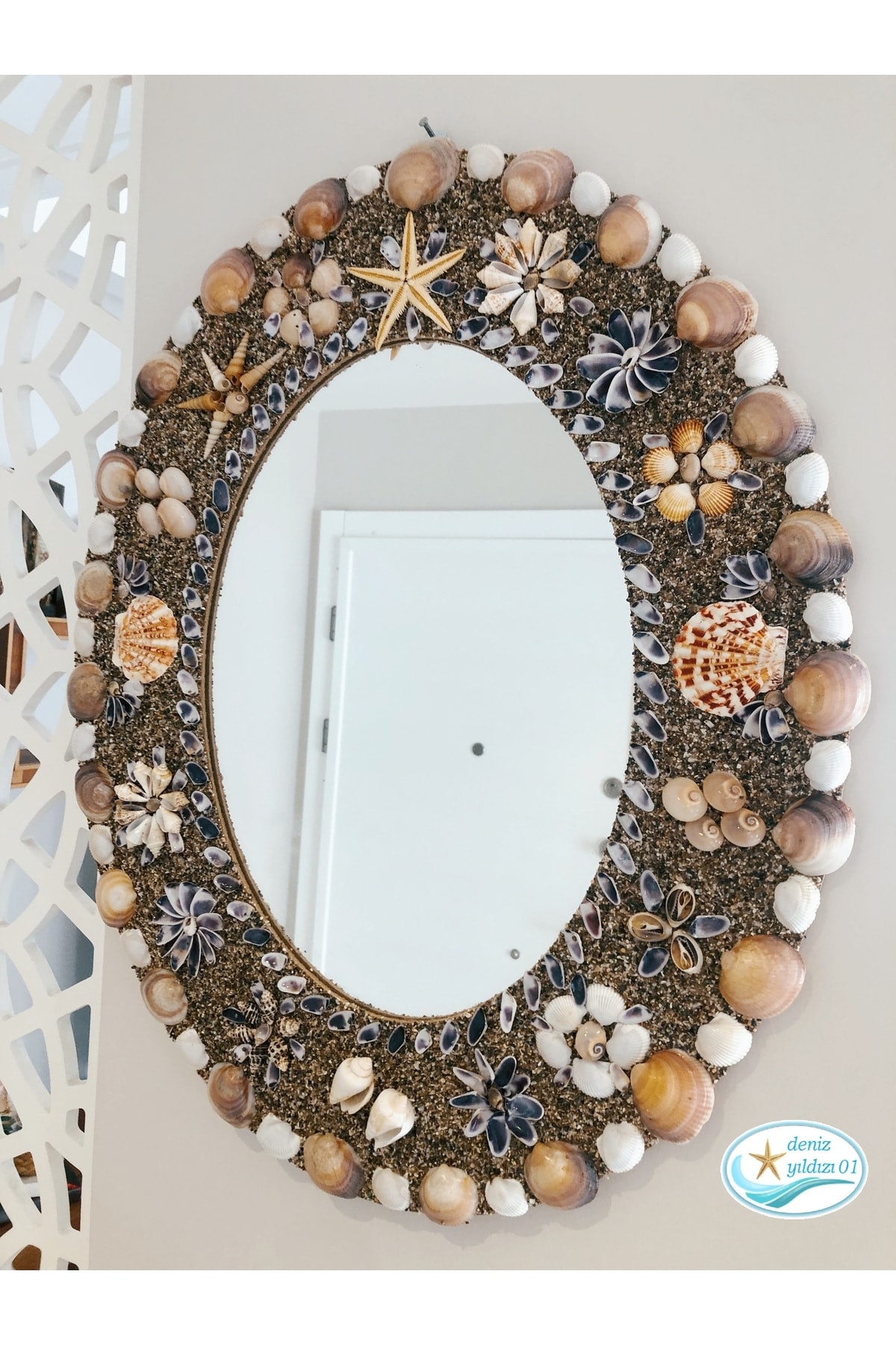 Deniz Yıldızım El Yapımı Oval Duvar Aynası doğal Deniz Kabuklarından Ev Dekorasyon Ürünleri