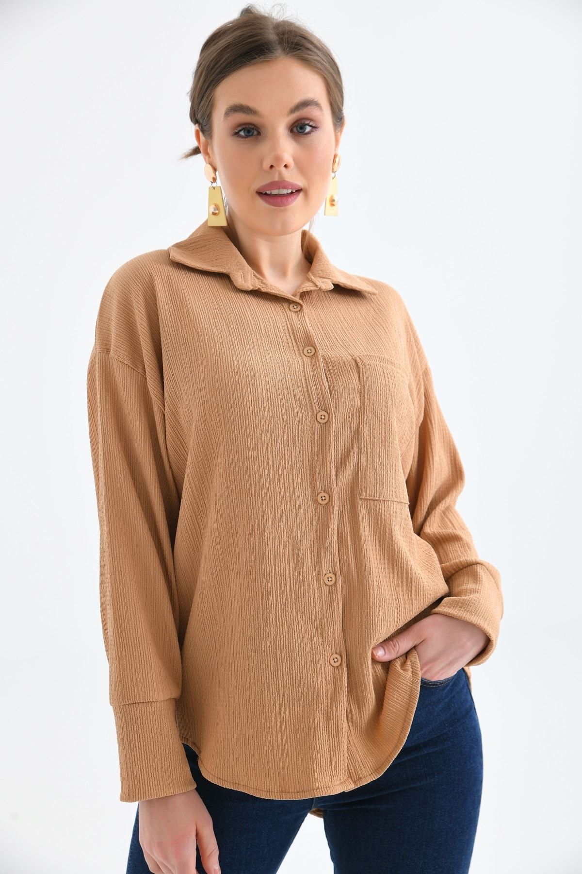 VOLT CLOTHİNG-Dámská oversize košile s knoflíky na zádech 2