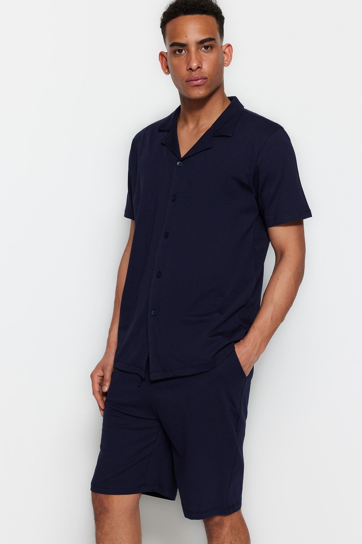Lacivert Erkek Regular Fit Apaş Yaka Pijama Takımı TMNSS23PT00007