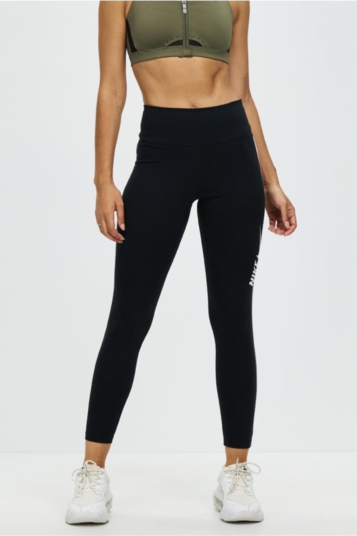 Nike One Normal Waisted 7/8 Graphic Black Women's Tights - Trendyol
