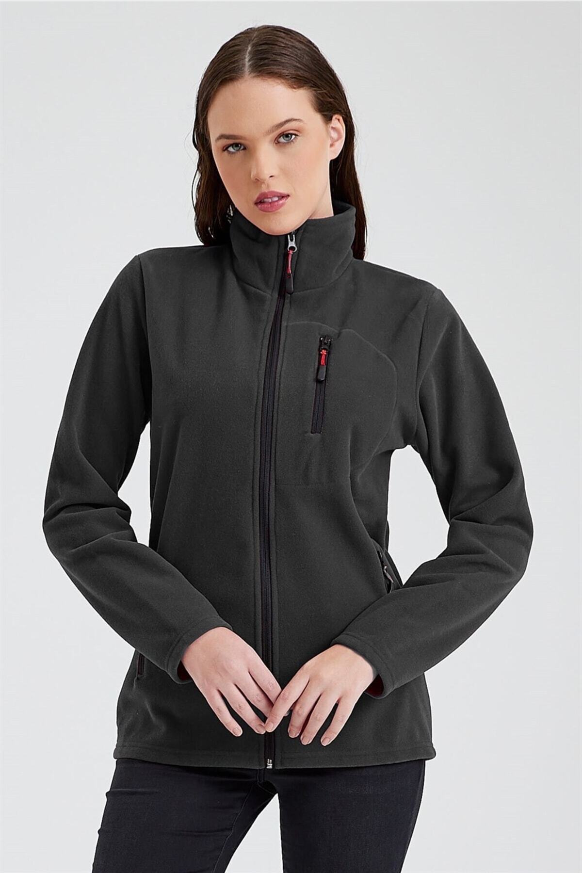 MAXIMILLIAN Kadın Antrasit Standart Fit Günlük 3 Cepli Polar Spor Sweatshirt