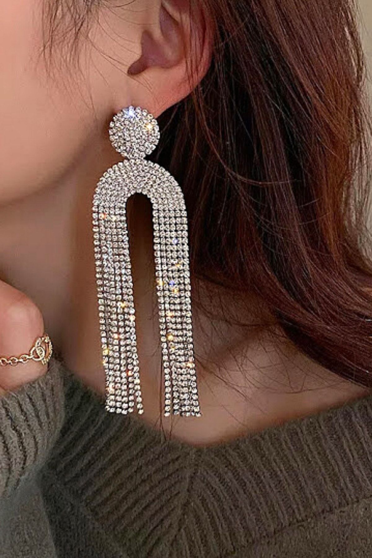 Long stone top earrings