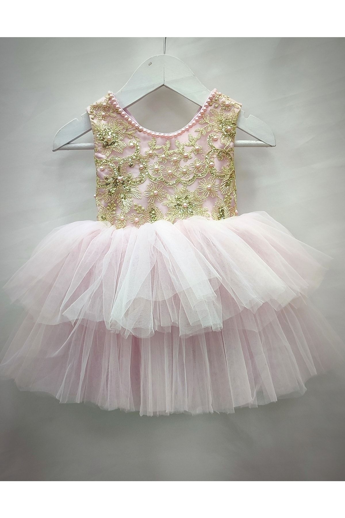 MODA NUR . 1 Year Old Pink Lined Tulle Skirt Large Bow Detail