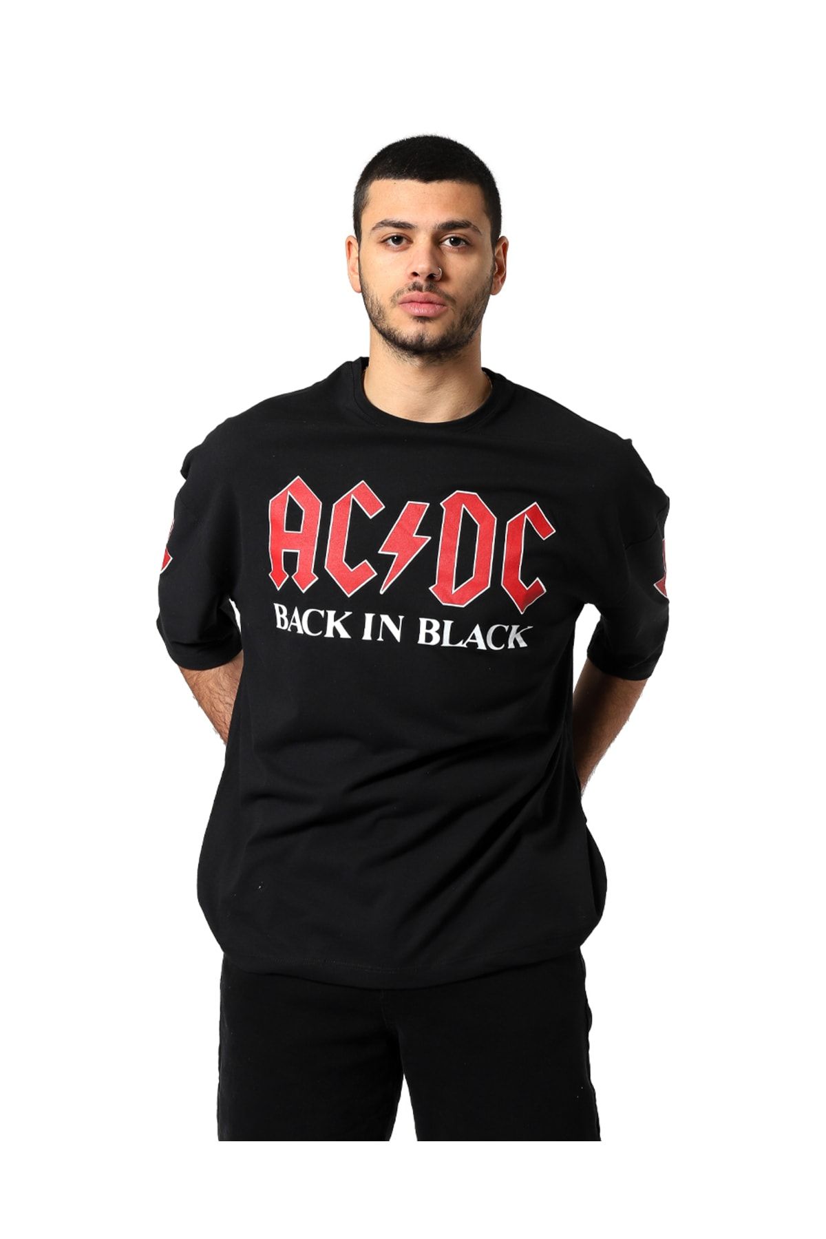 Ac Dc Sırt Baskılı Unisex Oversize Siyah Tshirt