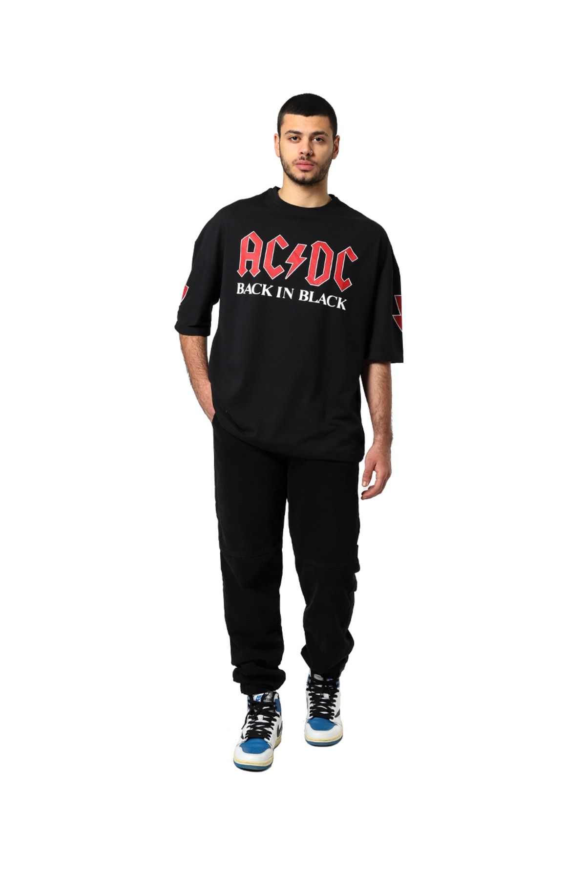 Ac Dc Sırt Baskılı Unisex Oversize Siyah Tshirt