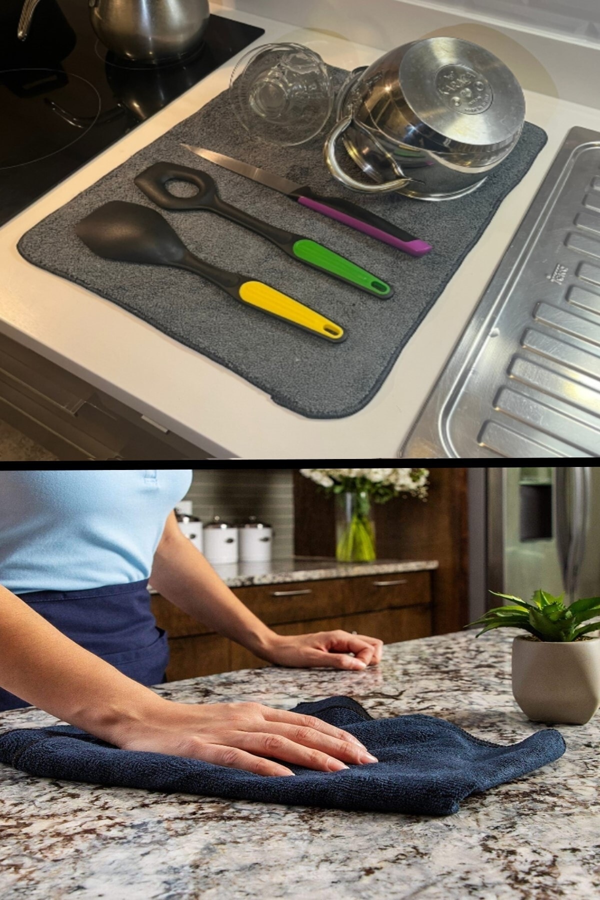 2-Piece Original Kitchen Set (1 X 40X40CM GRAY MICROFIBER CLOTH 1 X 36X45CM DISHWASHING MAT)