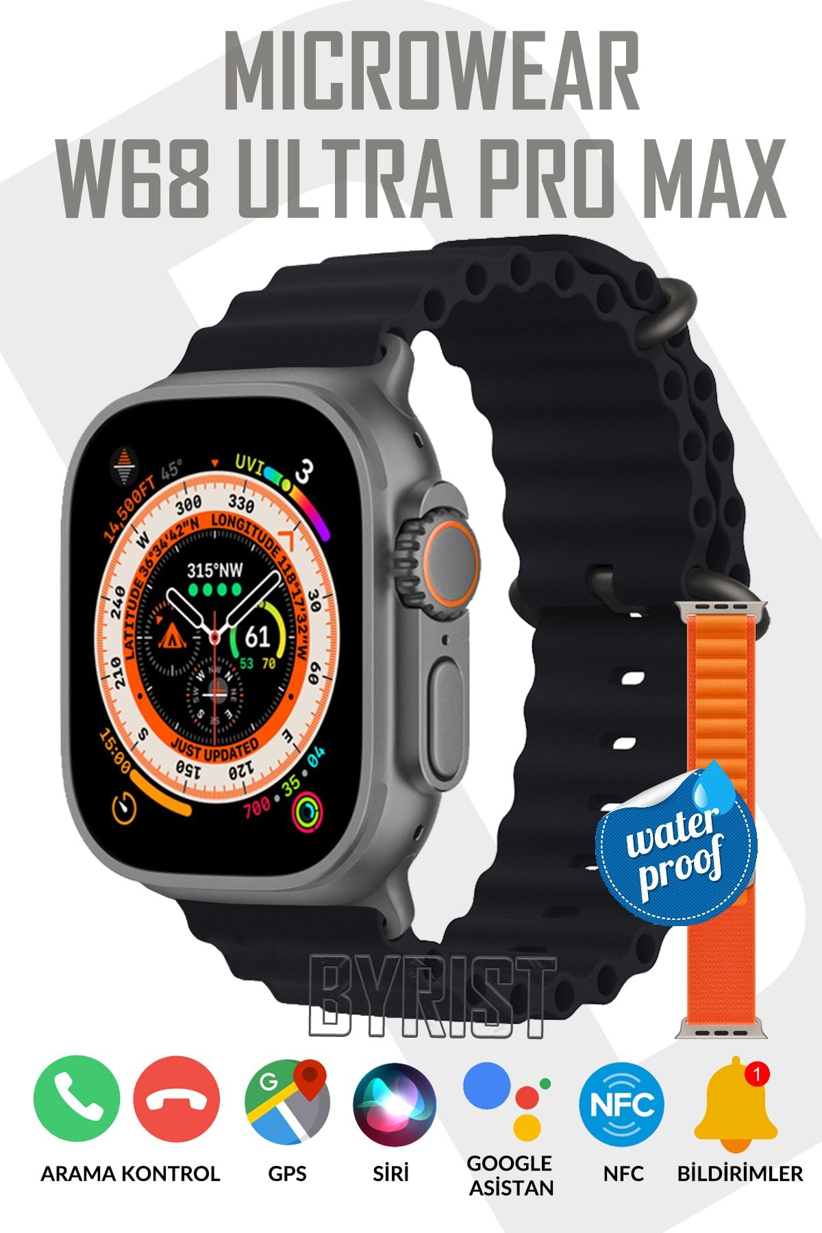 Byrist Microwear W68 Ultra Pro Max Çift Kordon/kordon Kilidi/vidali Yeni Premium Ultra Series Akıllı Saat