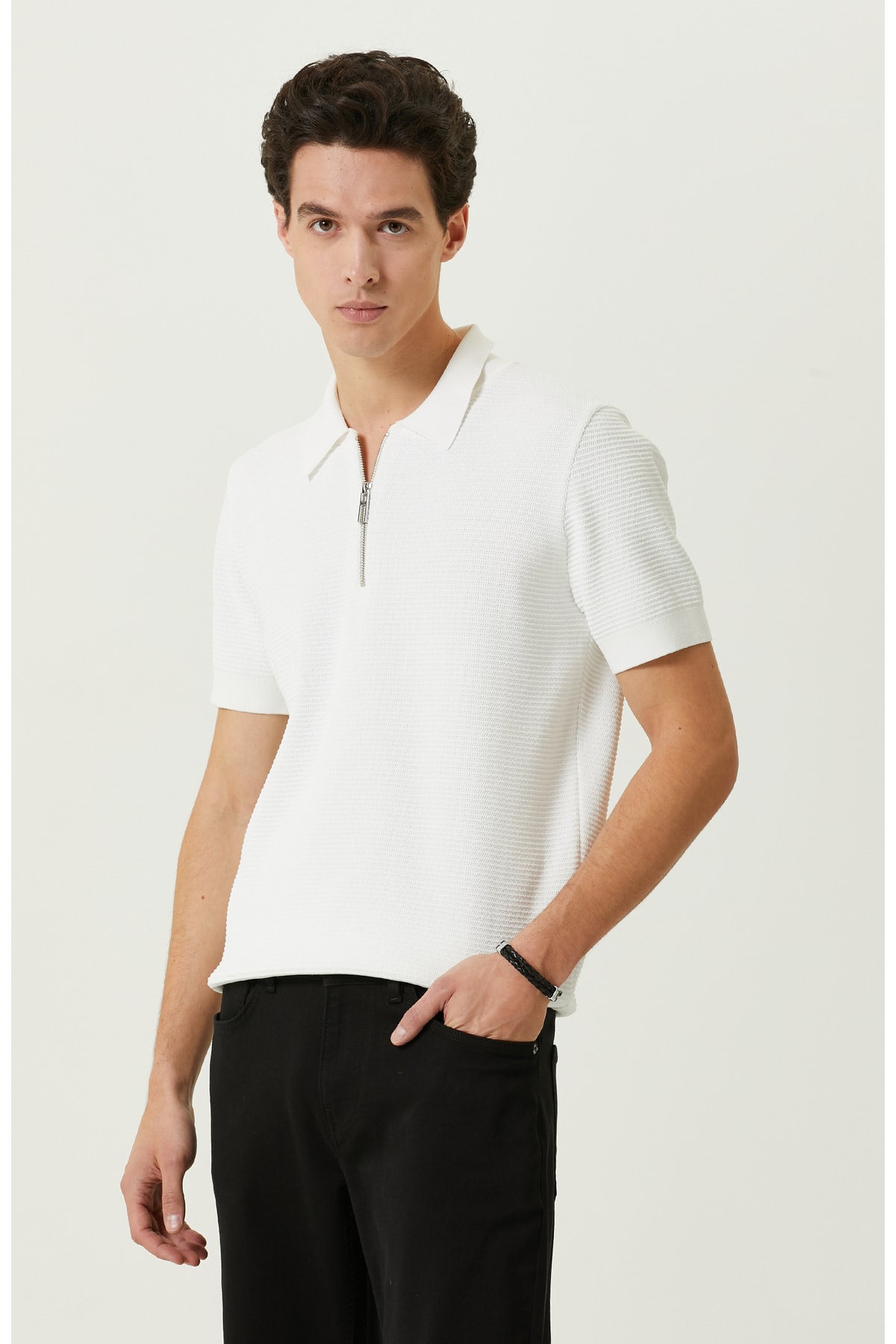 نتورک ژاکت بافتنی آستین کوتاه یقه اسکی