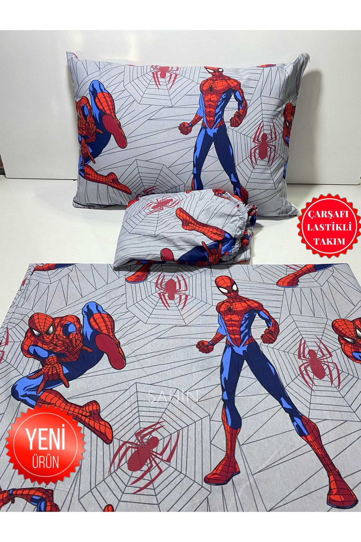 Şahinhome Spiderman Mavi Kırmızı Örümcek Adam Tek Kişilik Nevresim Takımı (lastikli Çarşaf 100x200 )