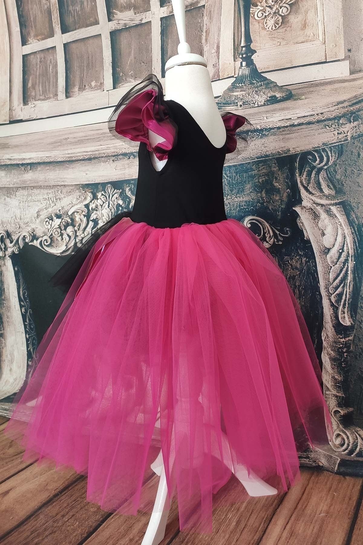 Shecco Babba Fuchsia Black Asymmetrical Girl s Tutu Dress Birthday Dress Ball Bandana Trendyol