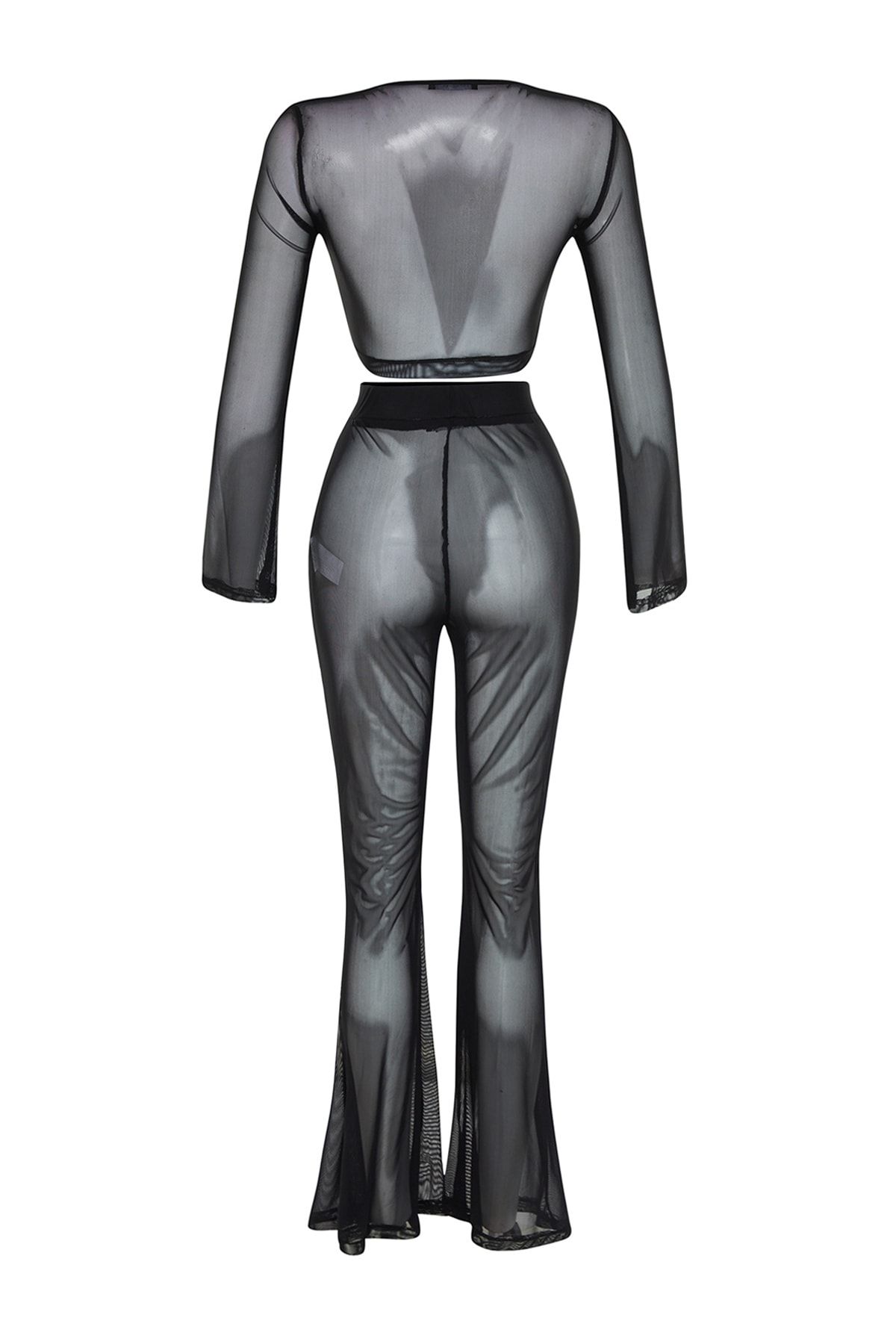 Trendyol Collection-See-Through Black Knitted Beach Suit - Tie-Up Blouse and Pants Tbess22Au0014 8