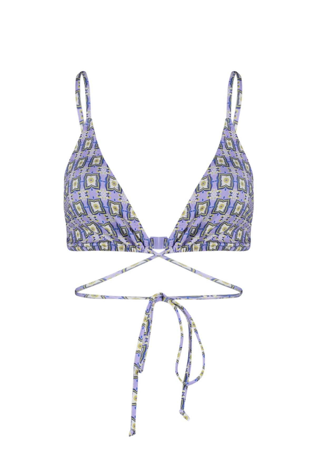 Trendyol Collection-Tile Patterned Triangle Tie Bikini Top TBESS23BU00343 7