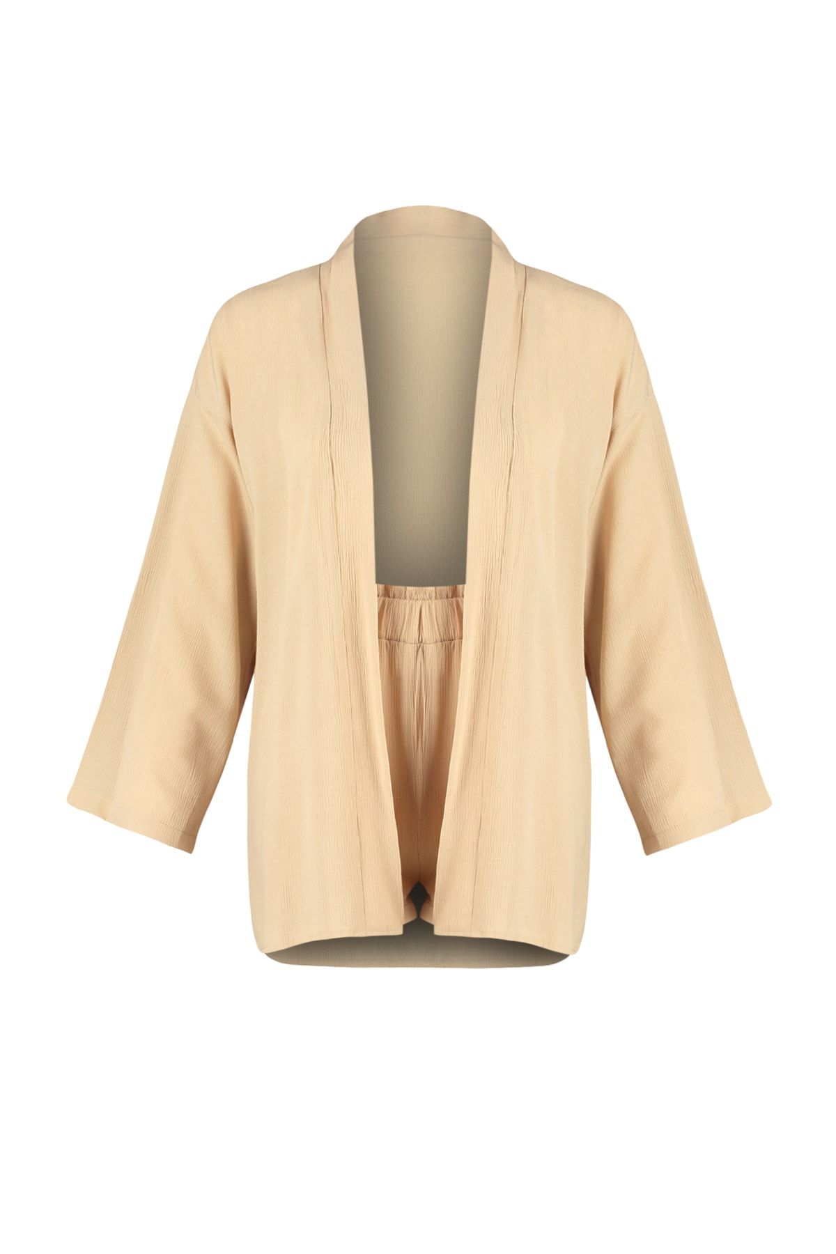 Trendyol Collection-Beigefarbenes Strand-Set mit Kimono und Shorts – TBESS23AU00089 7