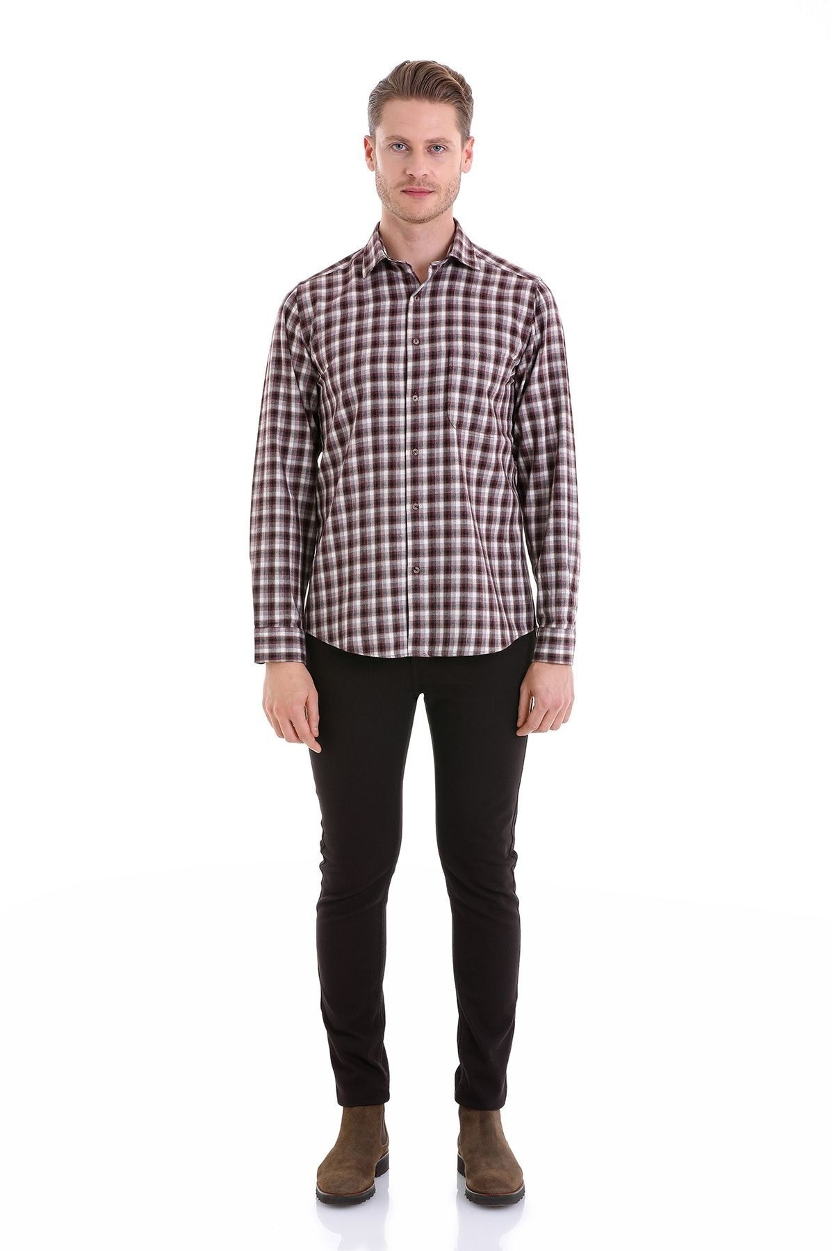 پیراهن مردانه بورگوندی حاتم اوغلو | 23D190000012 اورجینال - تصویر 3