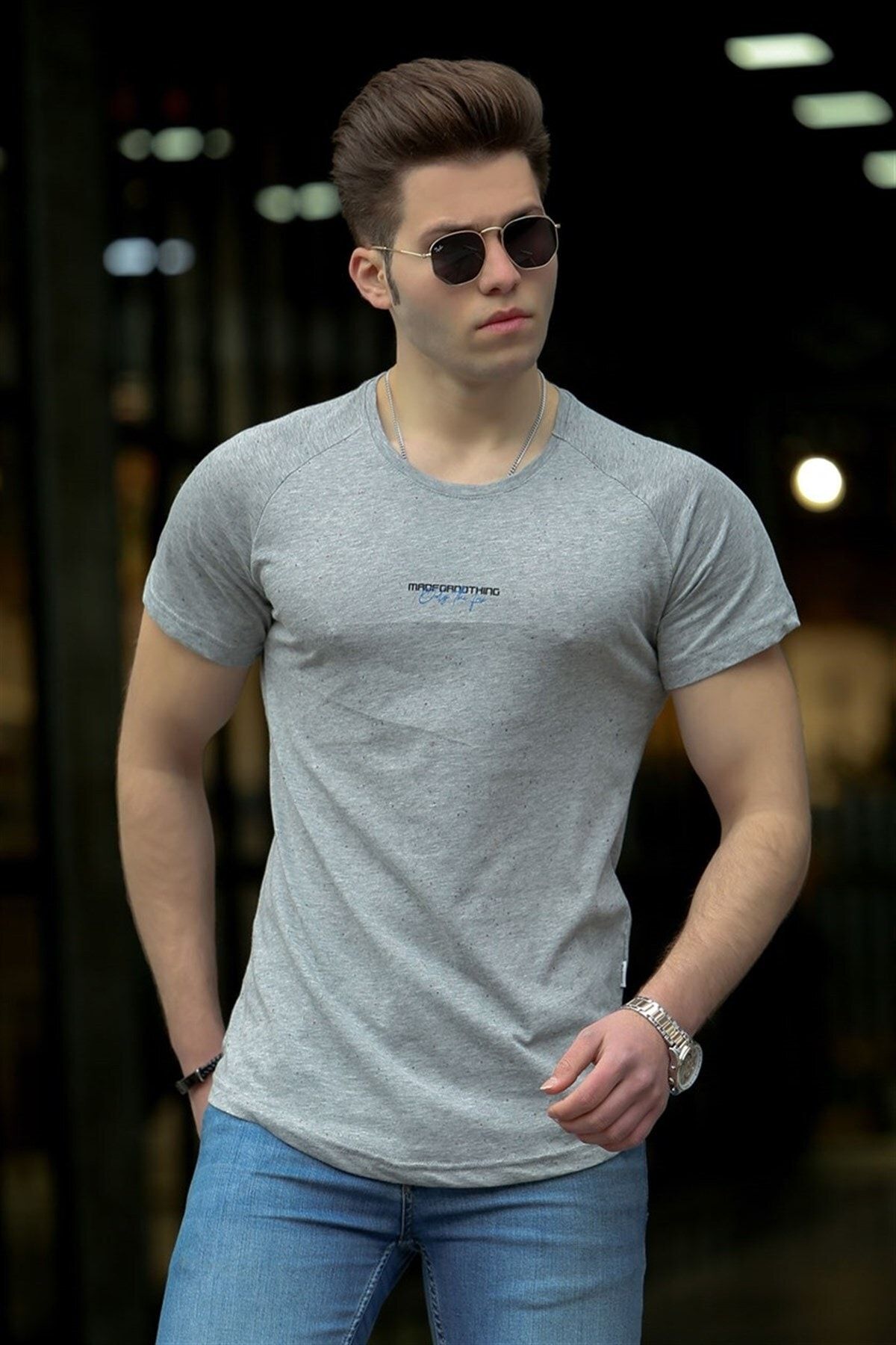 Madmext T-Shirt Grau Regular Fit