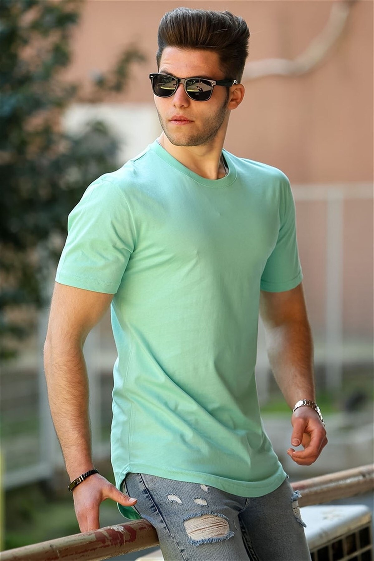 Madmext T-Shirt Grün Regular Fit
