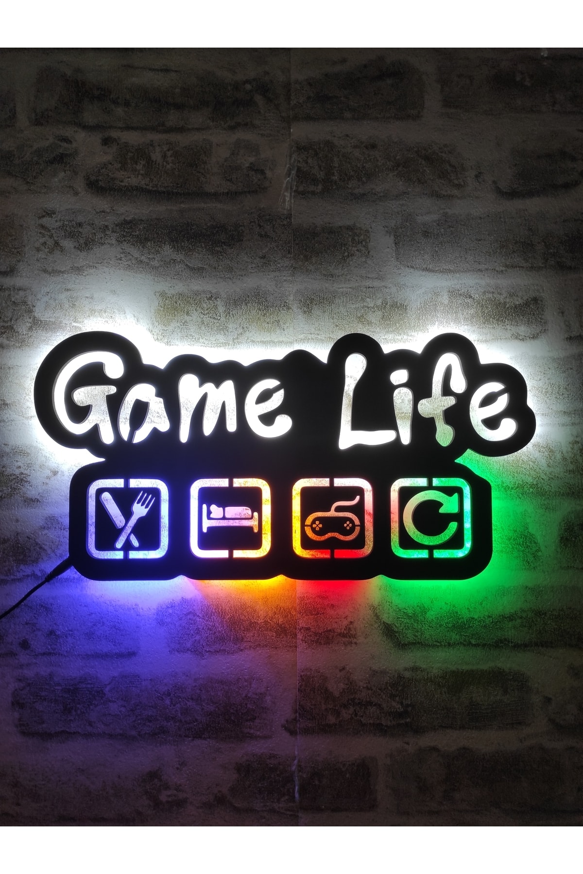 YufiDesign Gamer Duvar Tablosu, Işıklı Gamer Oda Dekoru, Ahşap Gamer Tablo, Oyuncu Duvar Dekoru