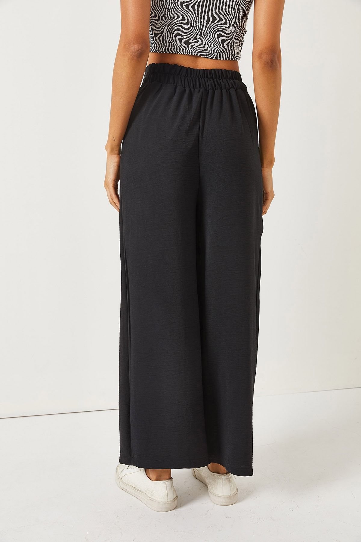 Olalook-Black Tie Detailed Wrap Palazzo Trousers PNT-19000199 5