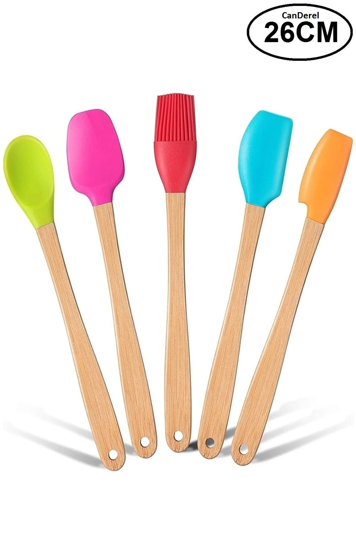 Heat Resistant Fireproof Non-Stick Silicone Bamboo Spatula Set 5pcs