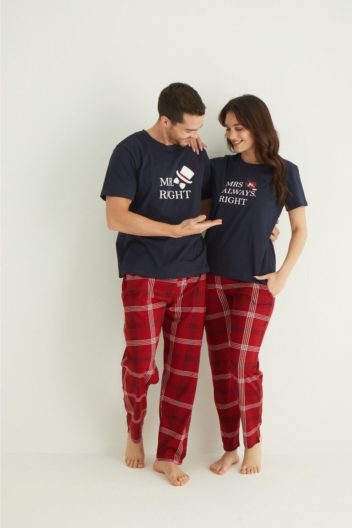 GIZCIY Sevgililer Gününe Özel Tek Ürün Fiyatıdır Kadın Lacivert Sevgili Çift Pijama Takımı