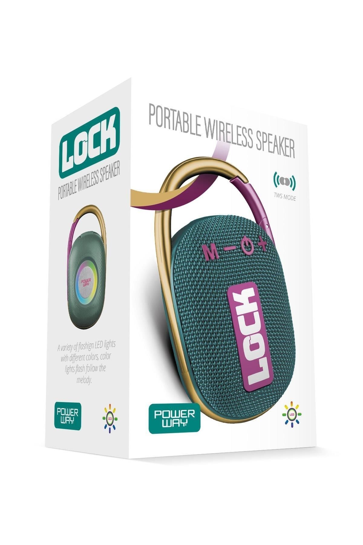 Lock Yeşil Taşınabilir Bluetooth Hoparlör Kilit Özellikli Yüksek Ses Gücü