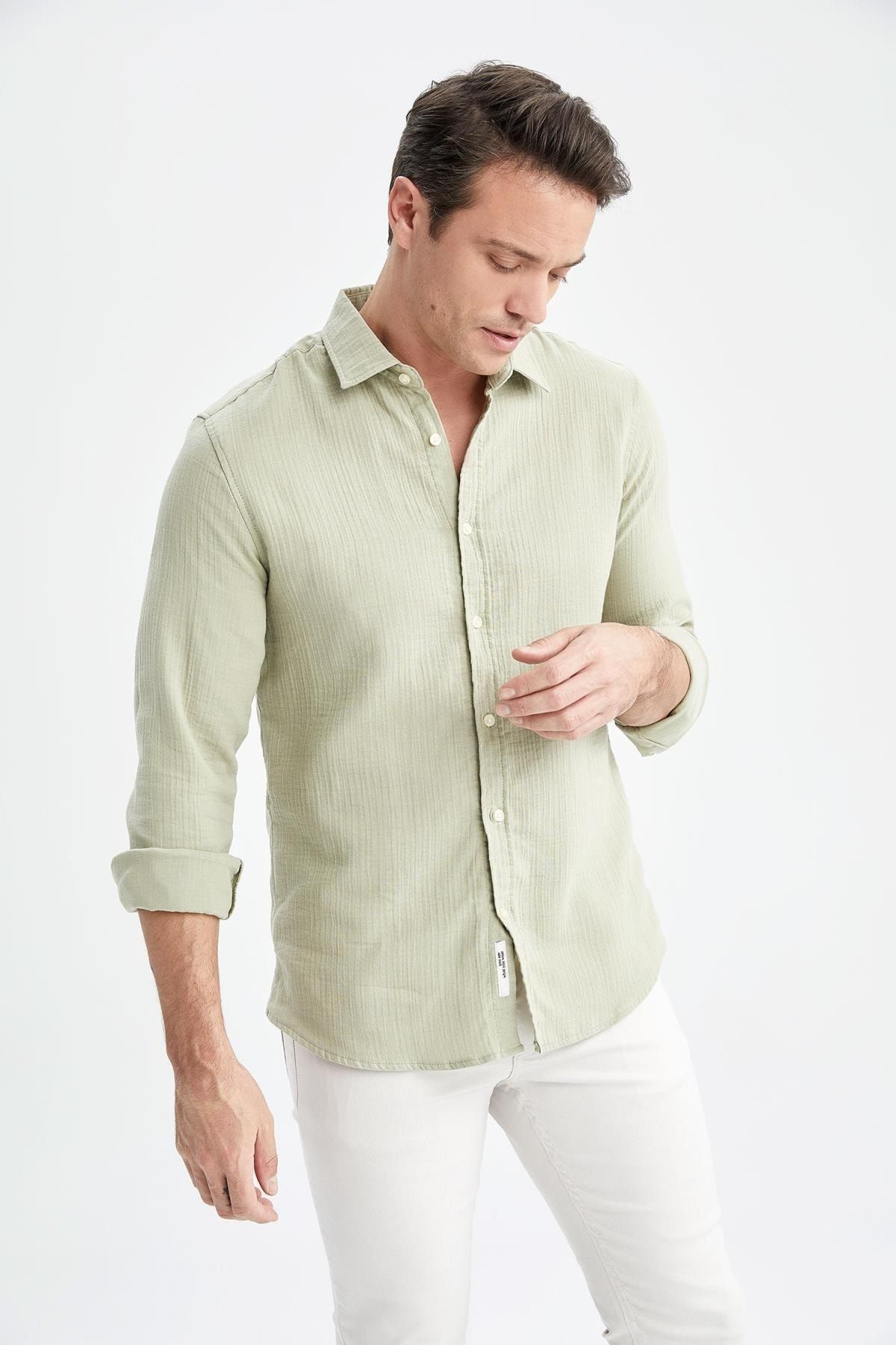 DeFacto Modern Fit Polo Yaka Uzun Kollu Gömlek
