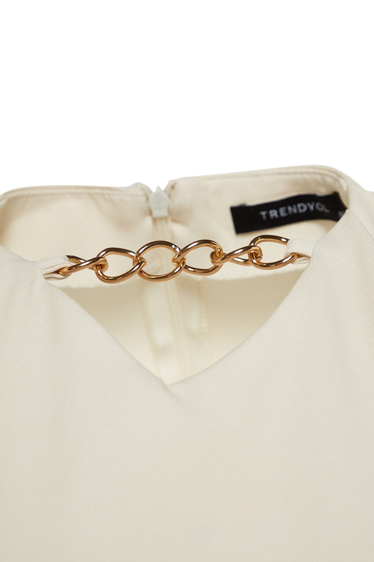 Trendyol Modest-Βραδινό φόρεμα κρεπ Ecru Nu A-Line με αξεσουάρ κολιέ TCTSS23DB00023 7