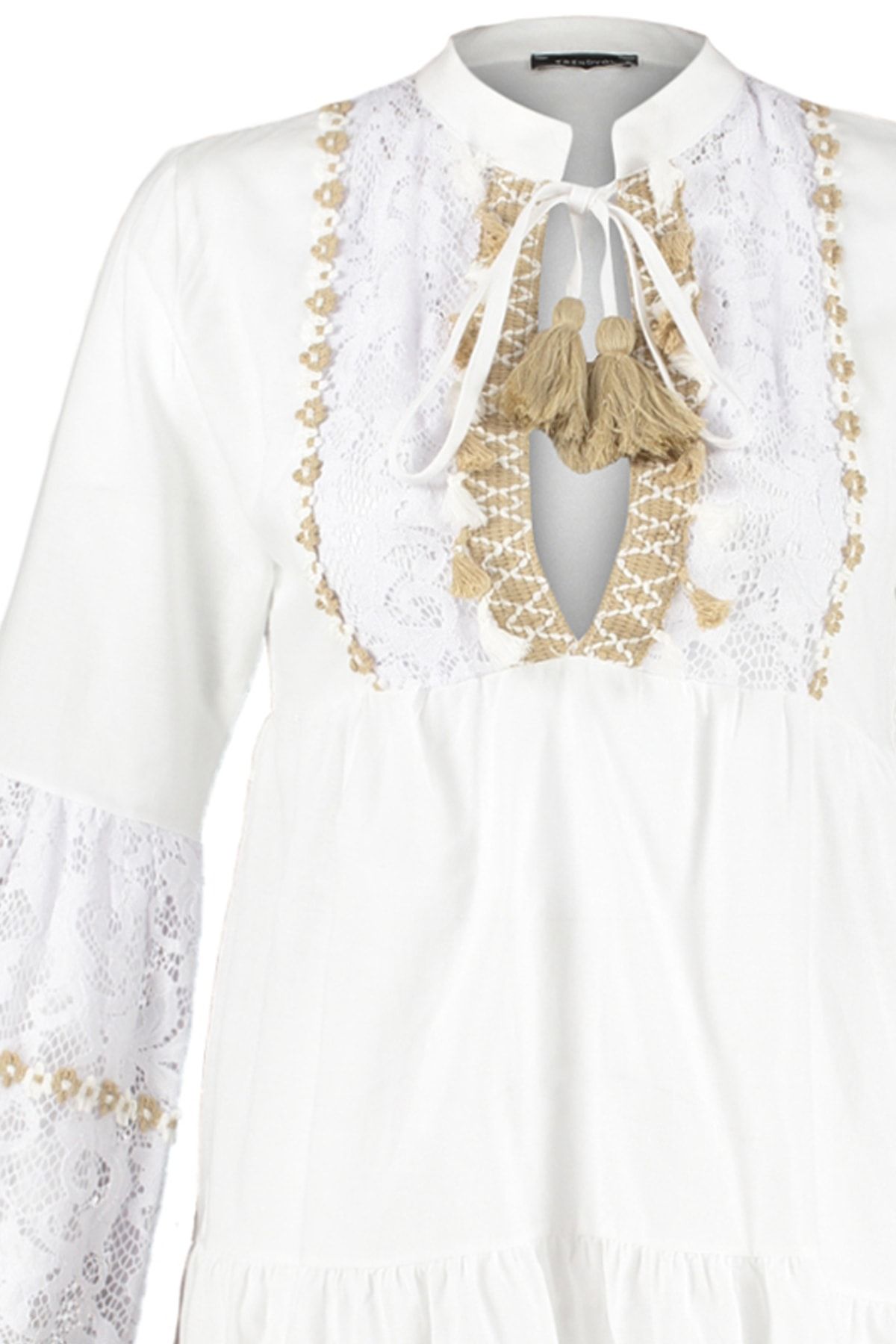 Trendyol Collection-Fehér szőtt 100% pamut csipke mini strandruha TBESS20EL0862 8