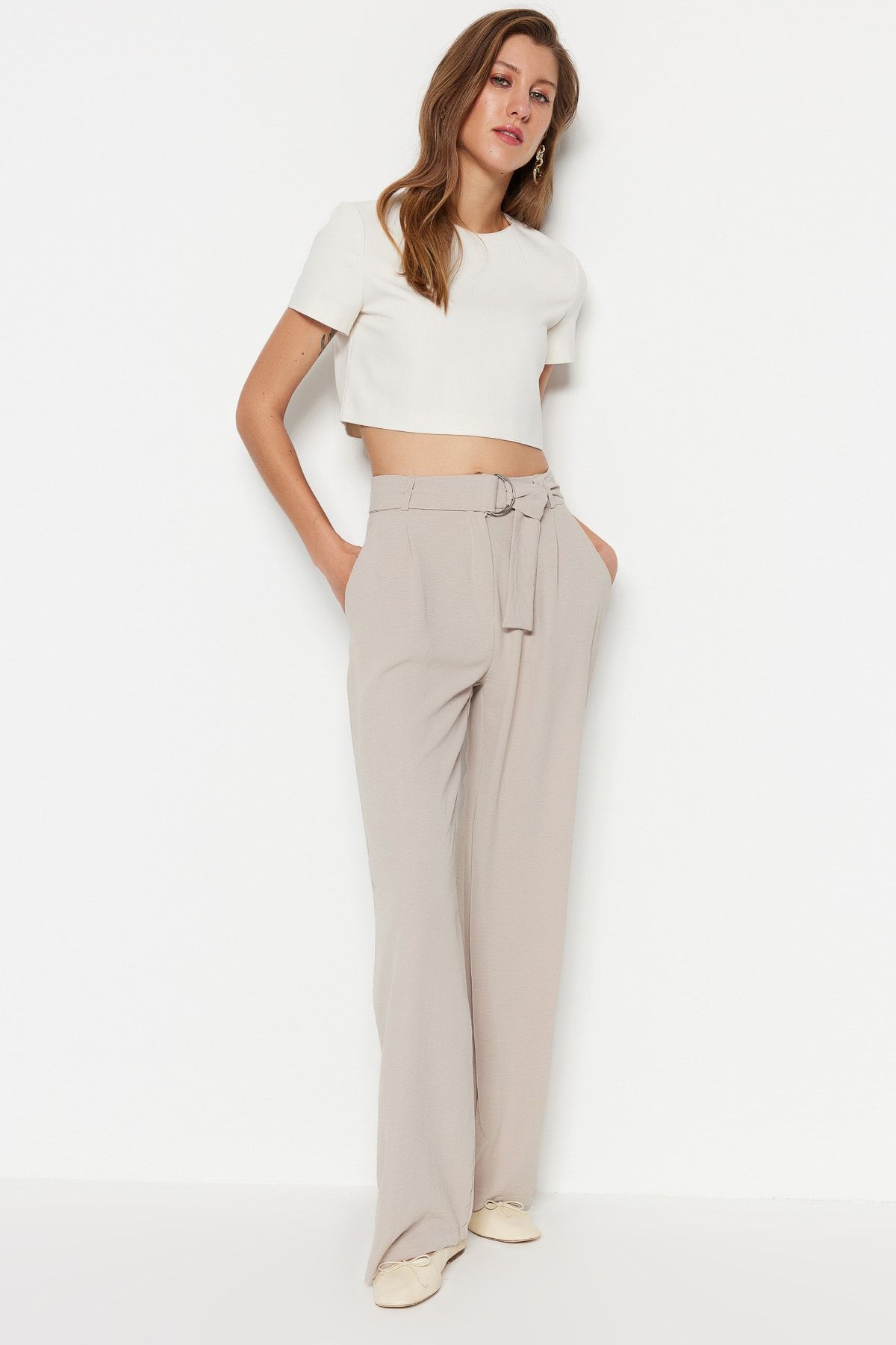 Trendyol Collection Hose Beige Wide Leg Fast ausverkauft