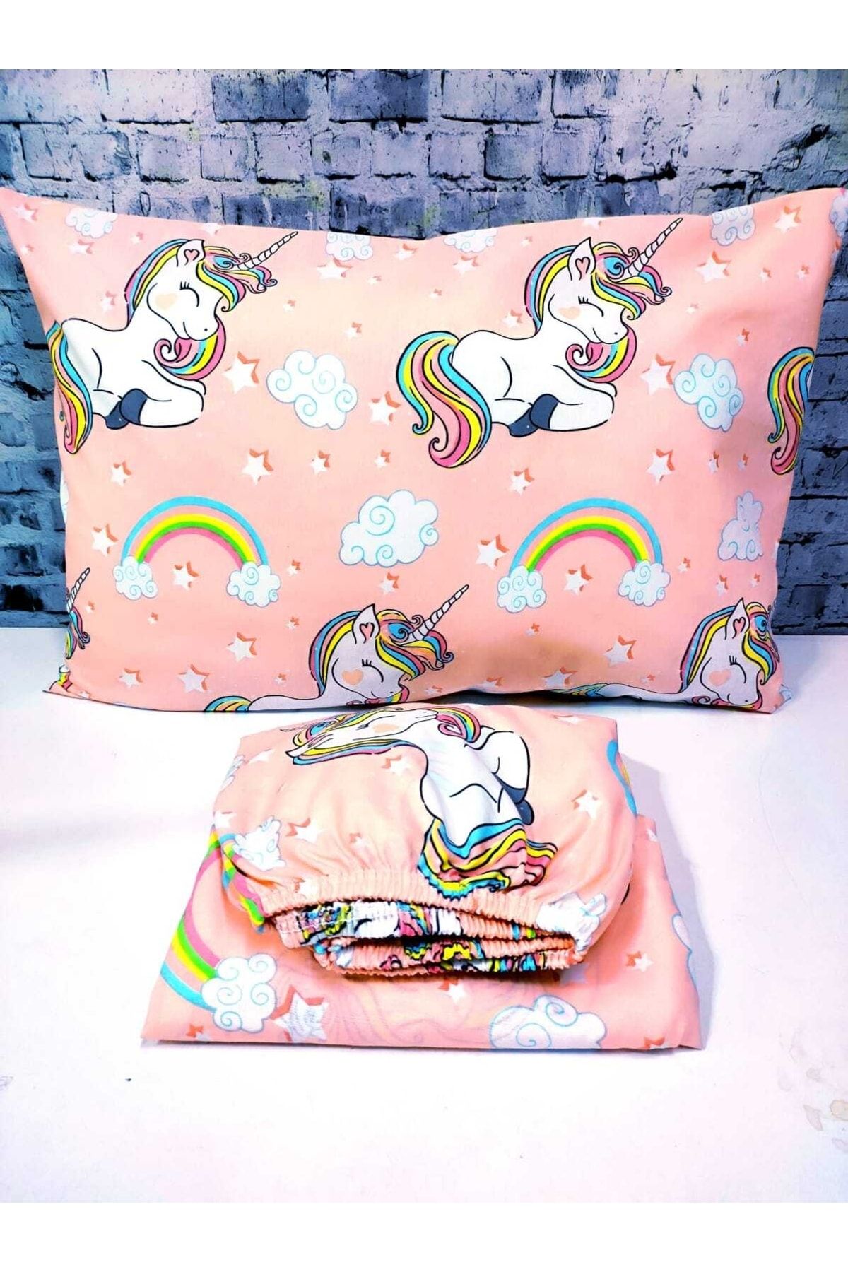 GASEL ÇARŞI-Set cearșafuri din bumbac cu model unicorn - Design cu talie elastică 1