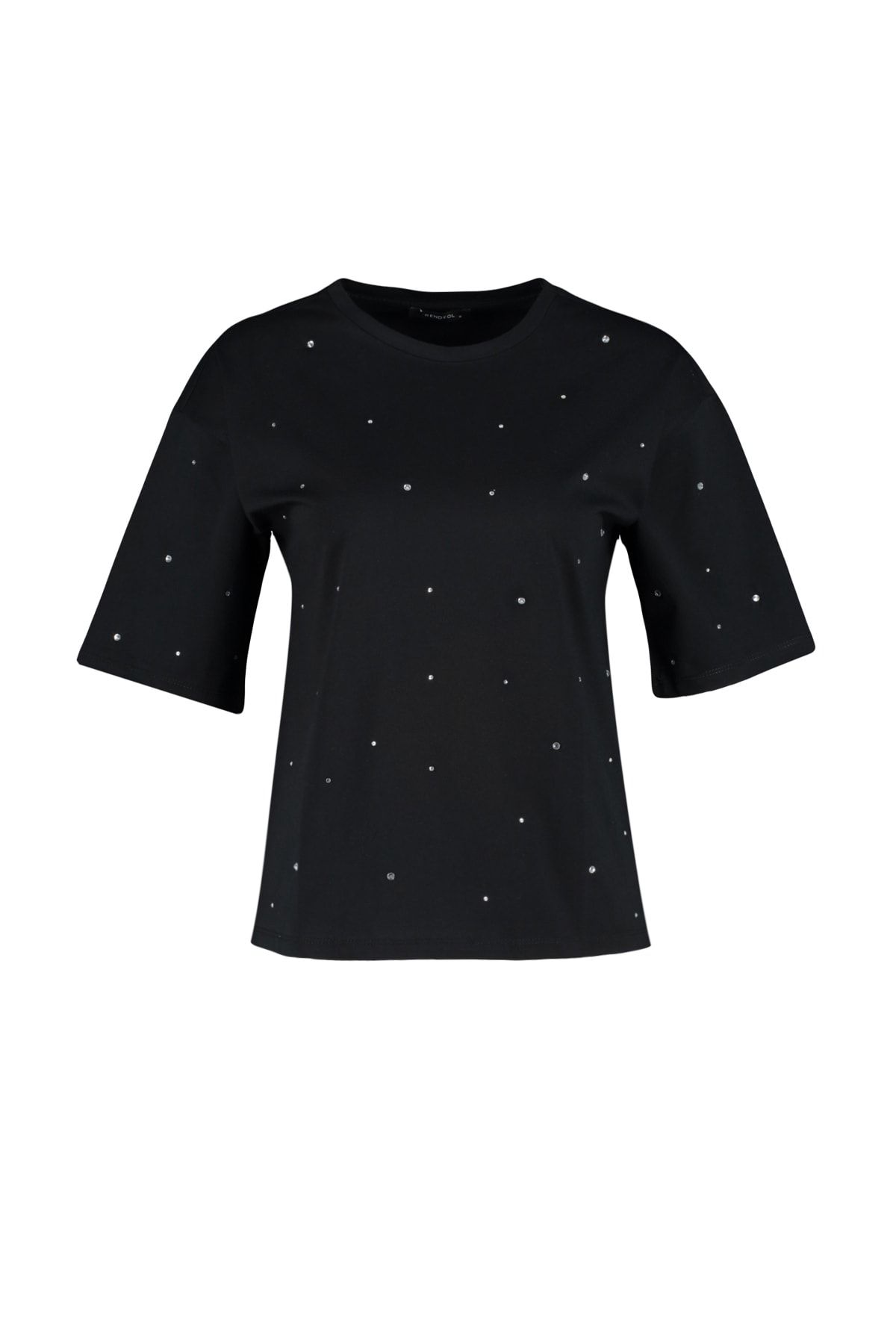 Trendyol Collection-Weit geschnittenes T-Shirt mit Rundhalsausschnitt und schwarzen Steindetails – TWOSS23TS00153 7