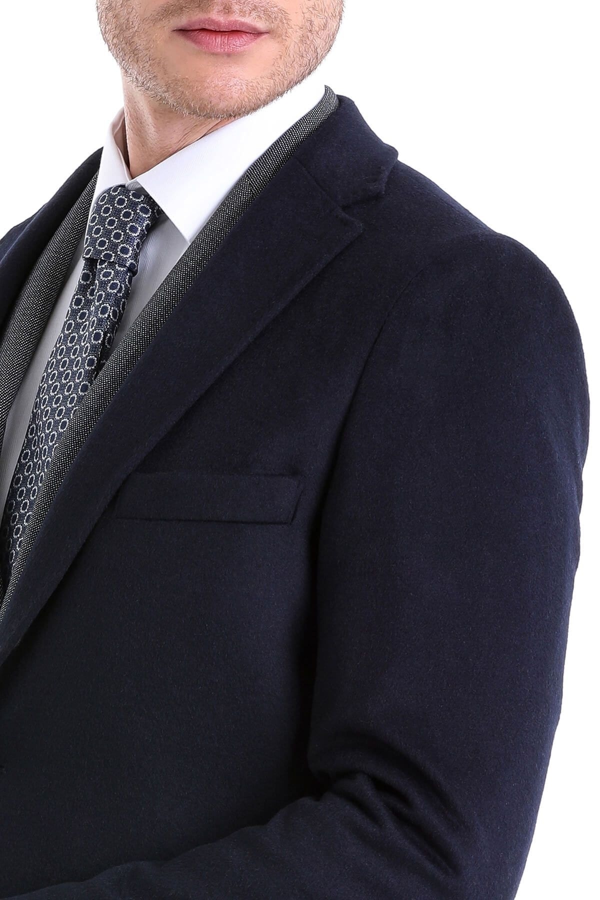 Hatemoğlu  Lacivert Slim Fit Düz Mono Yaka Yünlü Kaşe Palto - Görsel 5