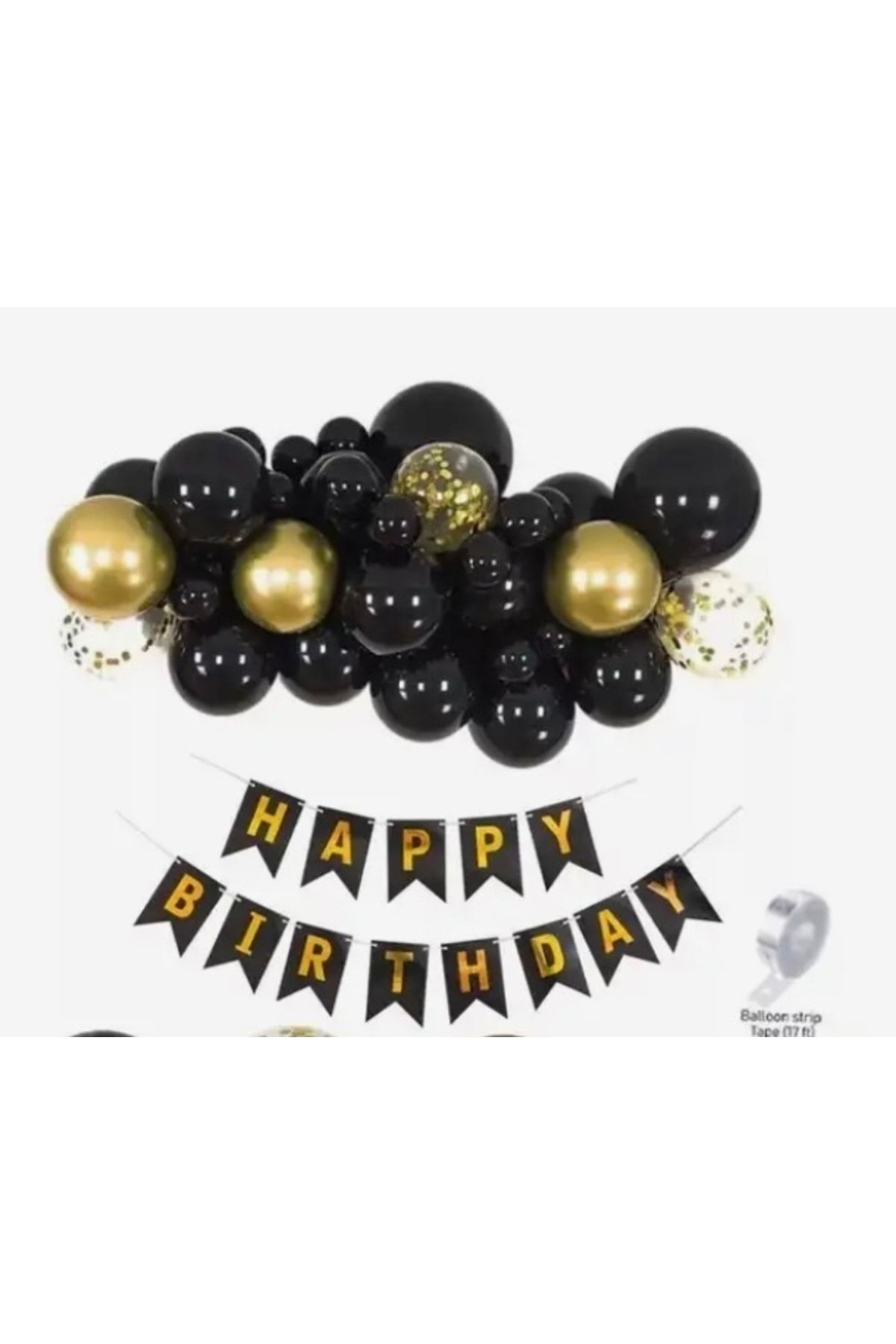 Deniz Party Store Black Happy Birthday Gold Gilded Banner Black