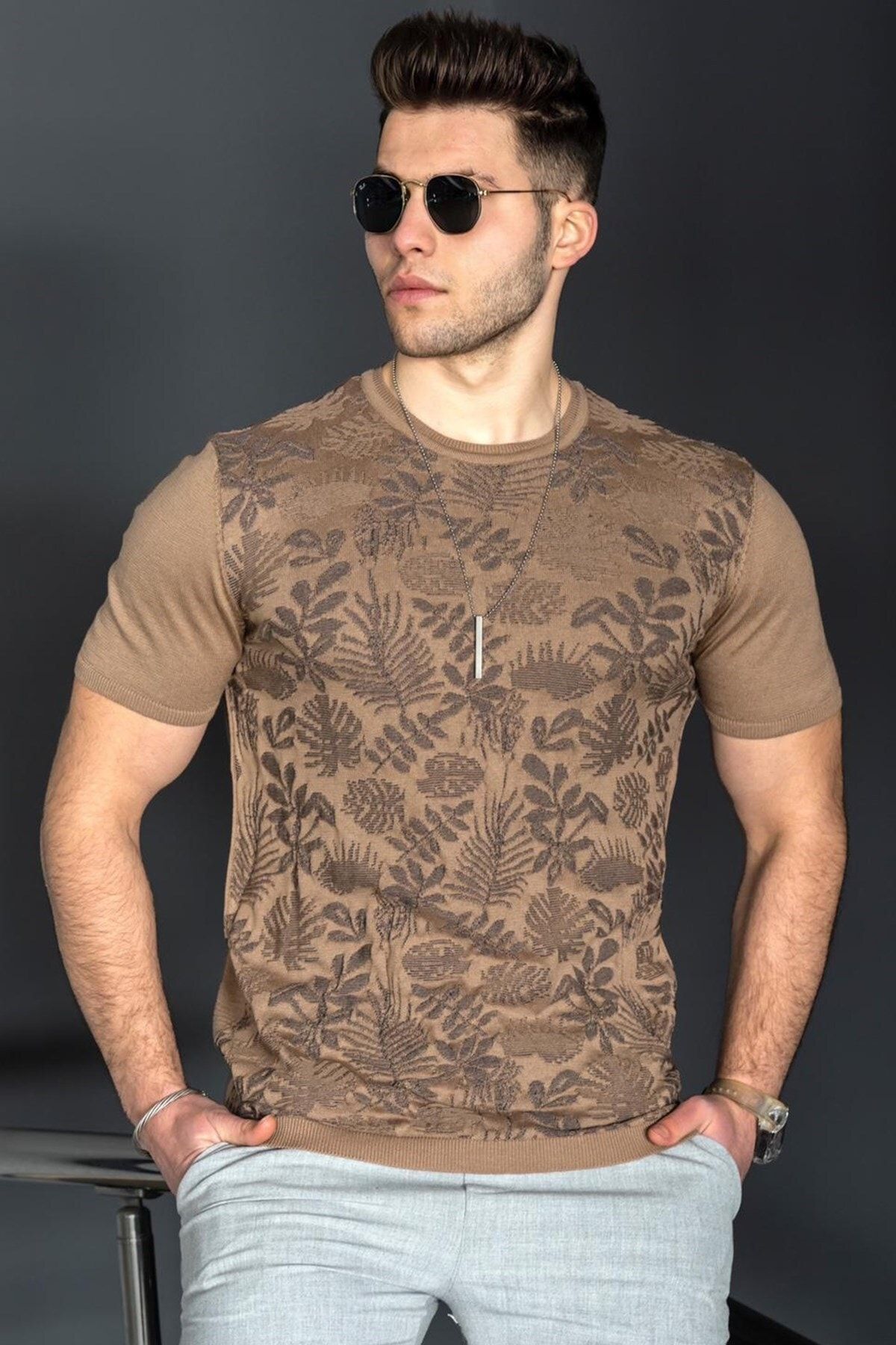 Madmext T-Shirt Braun Regular Fit