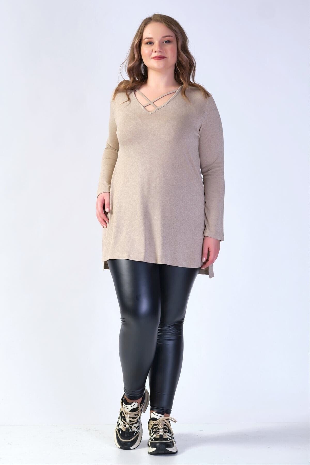 manolyabutik Kadın Büyük Beden Deri Tayt