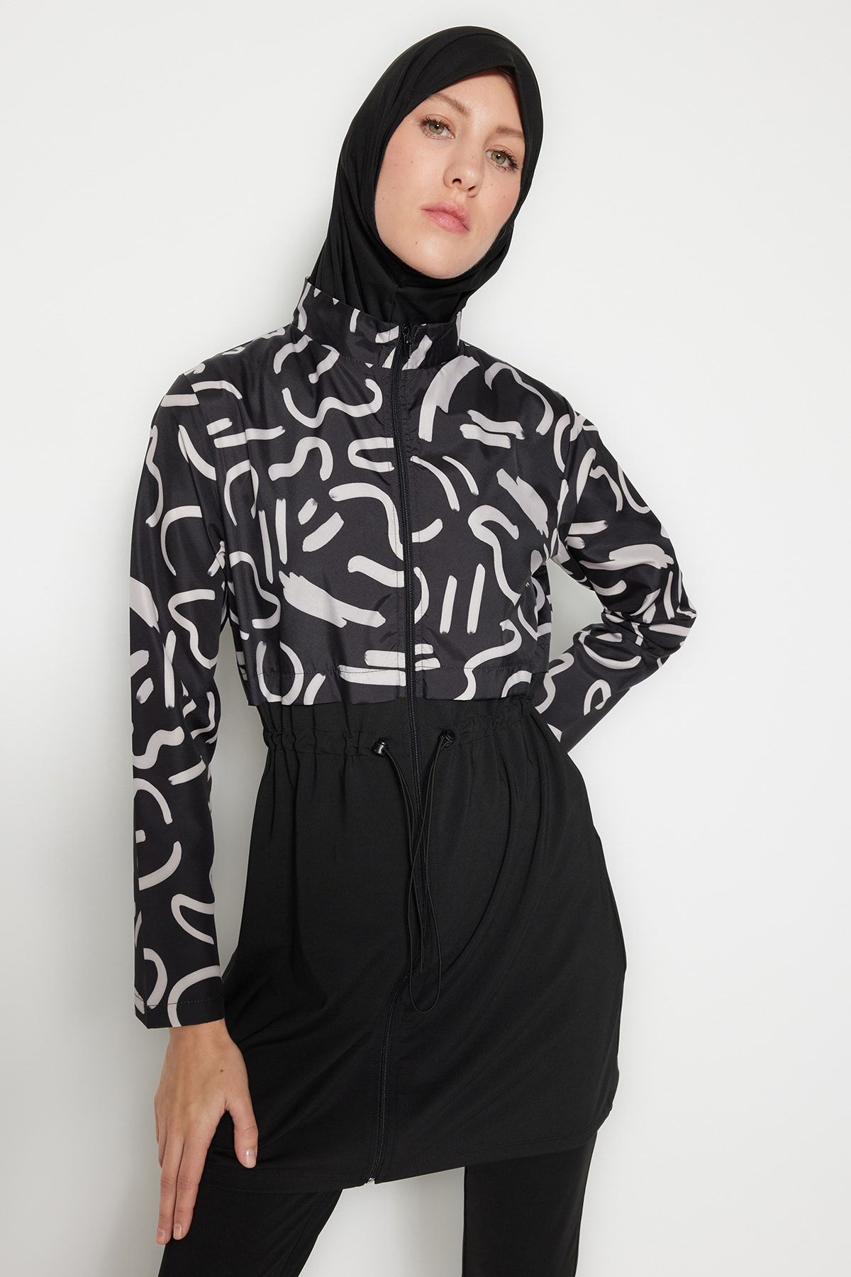 Trendyol Modest Badeanzüge Schwarz Print