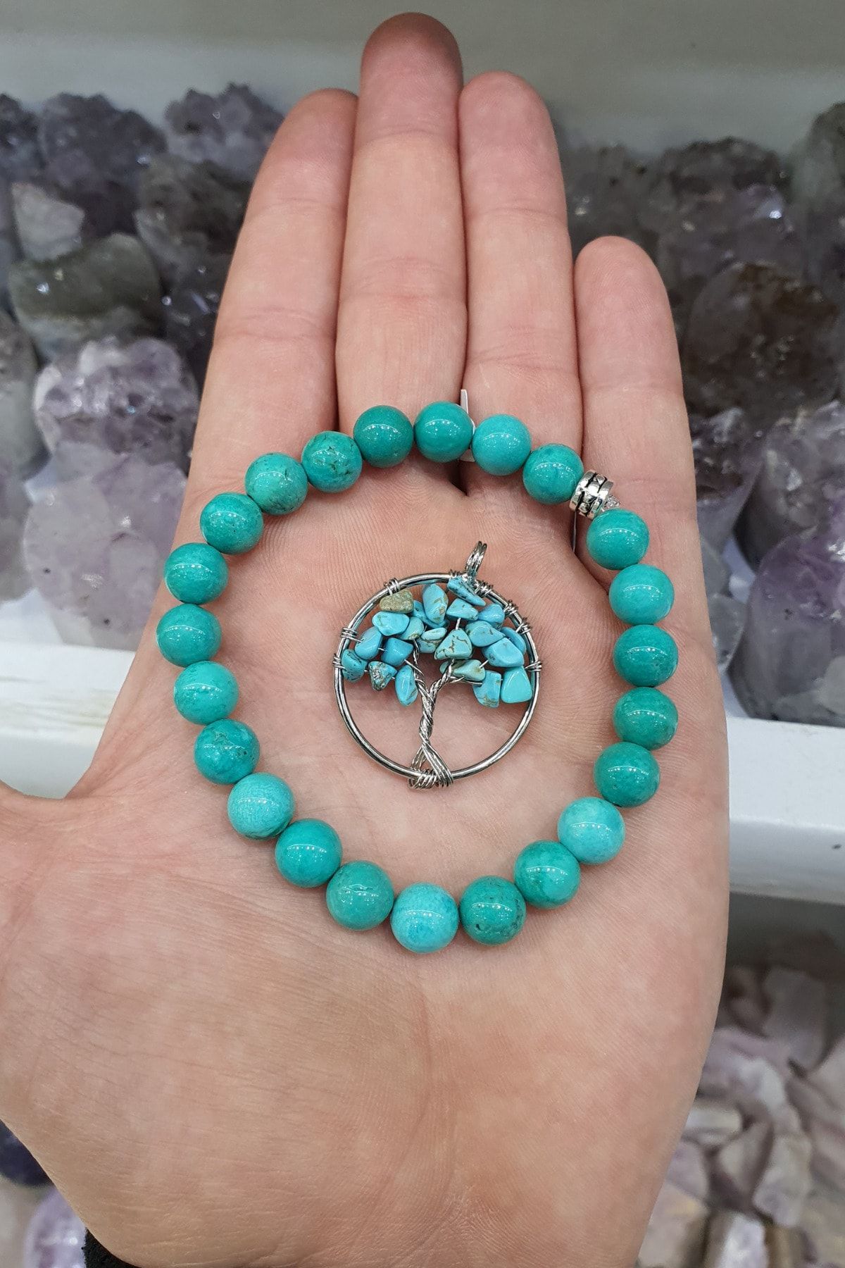 beautifulnaturelstones Turkuaz Doğal Taş Bileklik 8 Mm ( Kolye Hediyeli ) (kaygı Duygusuna Karşı Etkilidir ) Aa Kalite