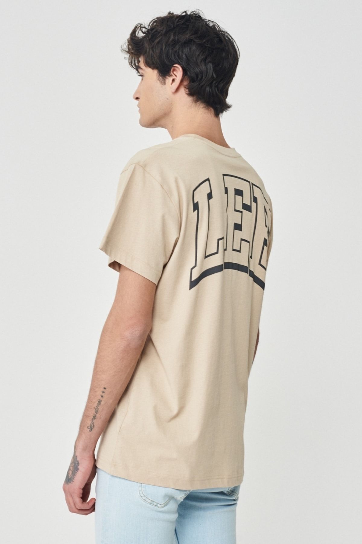 Lee-Beige Farbe – 100 % Baumwolle, Rundhalsausschnitt, T-Shirt mit normaler Passform 5