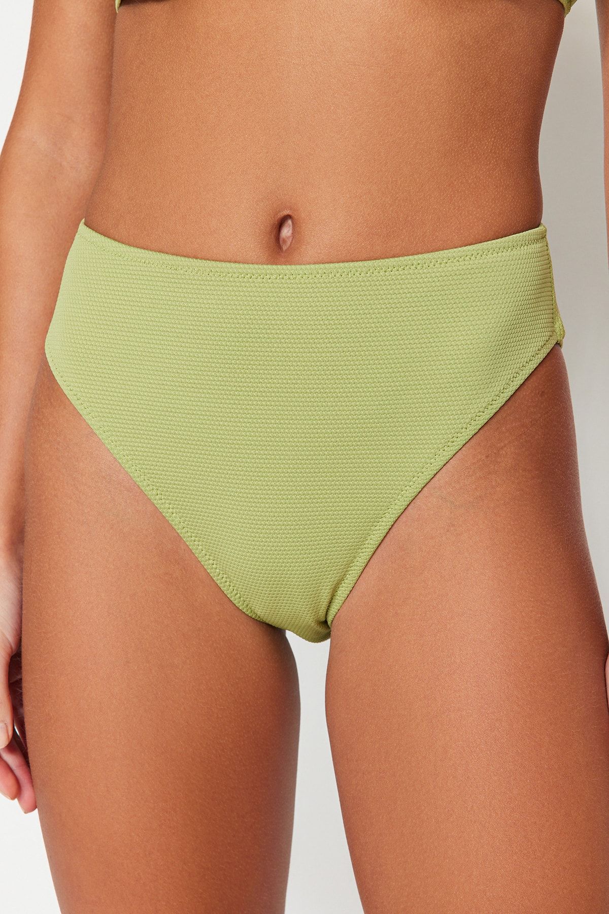 Trendyol Collection-Zöld textúrájú magas derekú normál lábú bikini alsó TBESS23BA00121 4