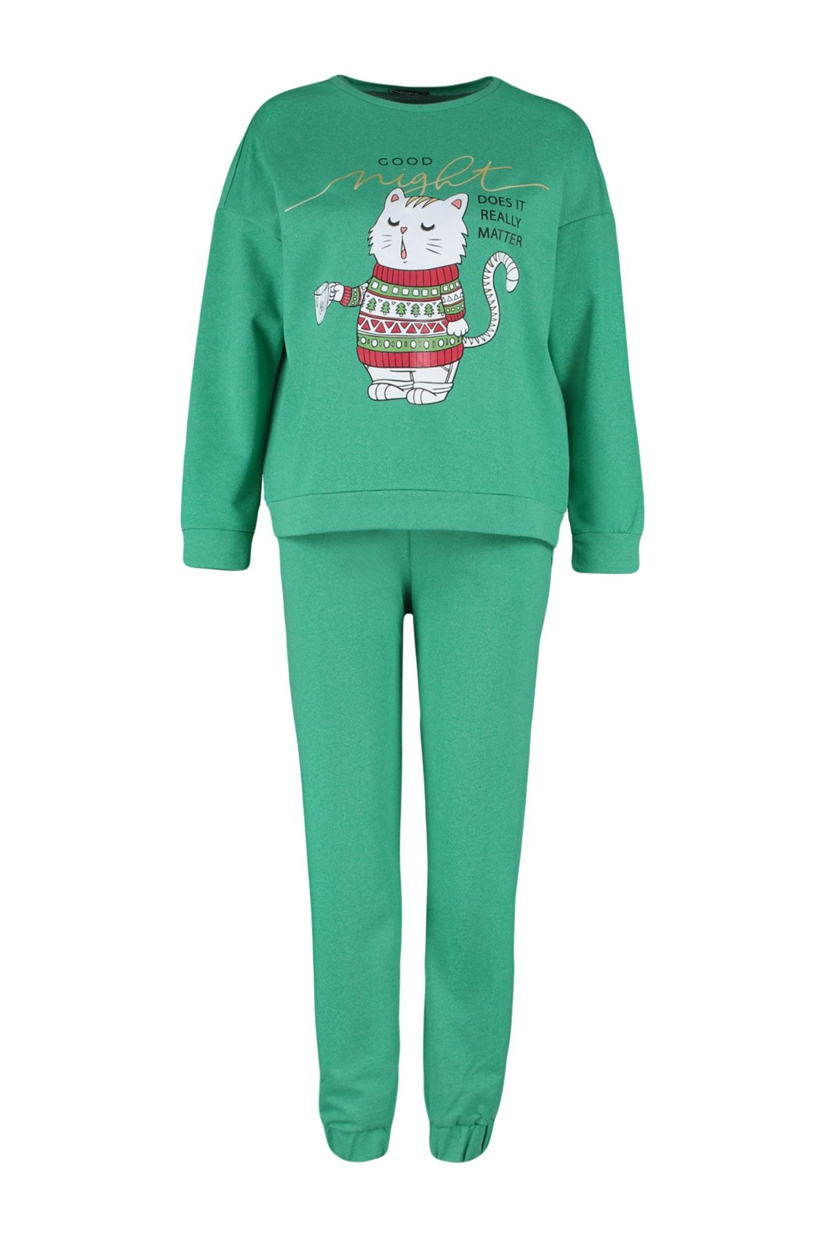 Trendyol Collection-Green Cotton Winter Themed Knitted Pajamas Set Thmaw22Pt1333 7