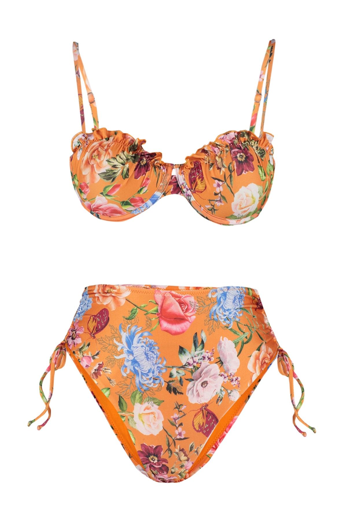 Trendyol Collection-Balkon-Bikini mit hoher Taille und Rüschen und Blumenmuster – TBESS23BT00019 6