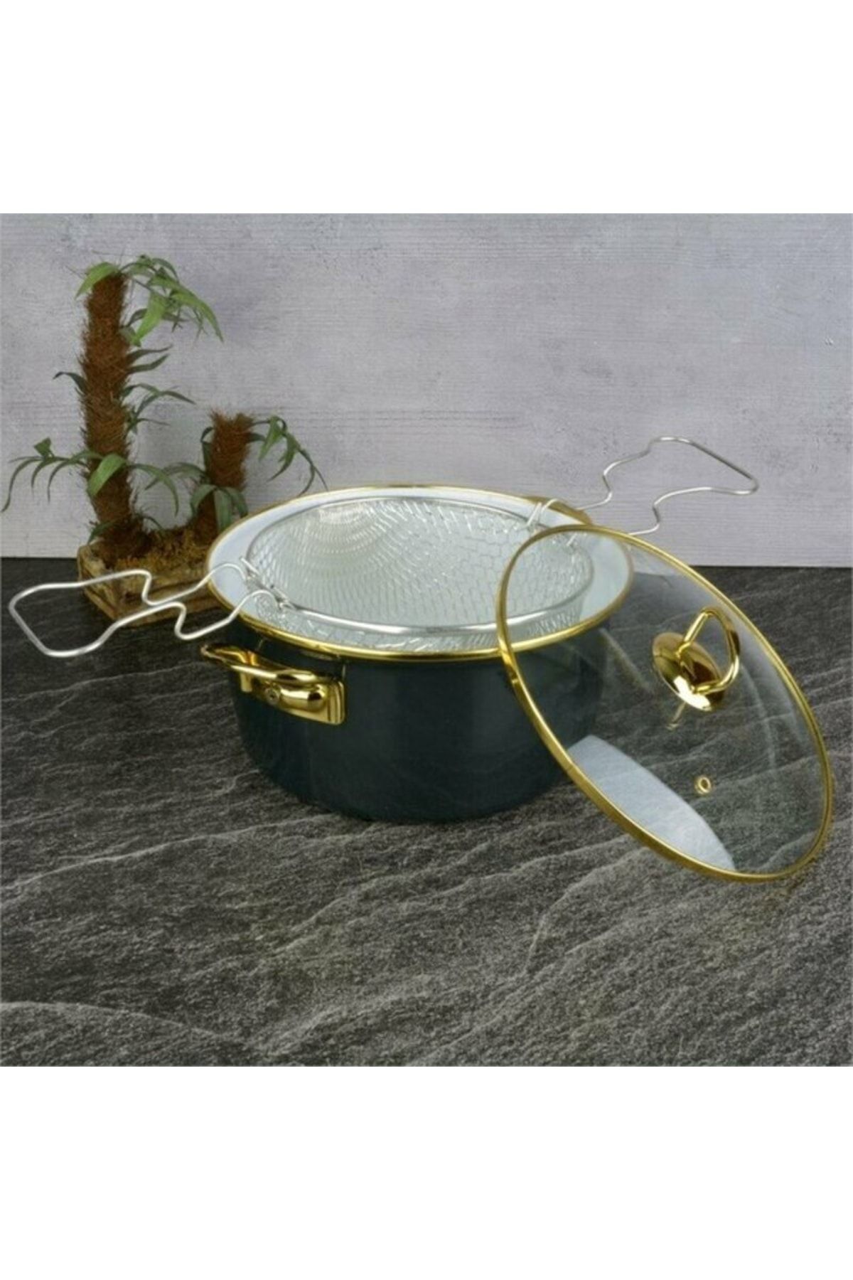 Kızartma Tenceresi 22 Cm Emaye Kızartma Tenceresi Gold Serisi