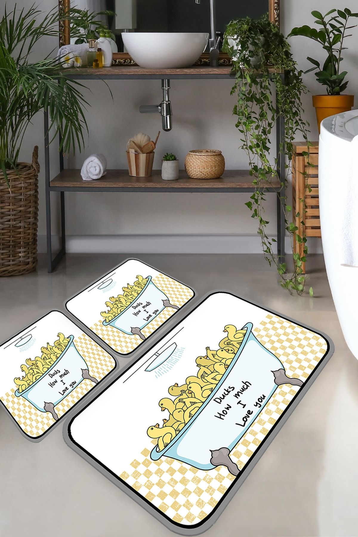 Chilai Home Ducks Djt 3 Lu Set Banyo Halısı Banyo Paspası