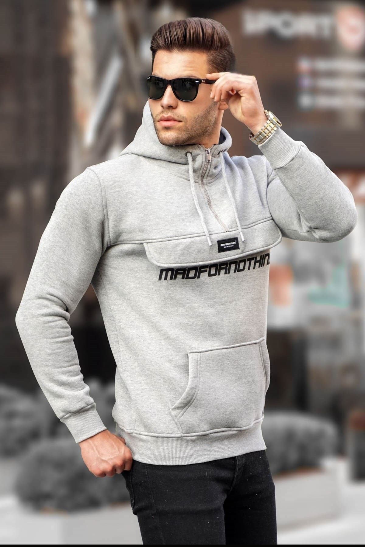 Madmext Sweatshirt Grau Regular Fit