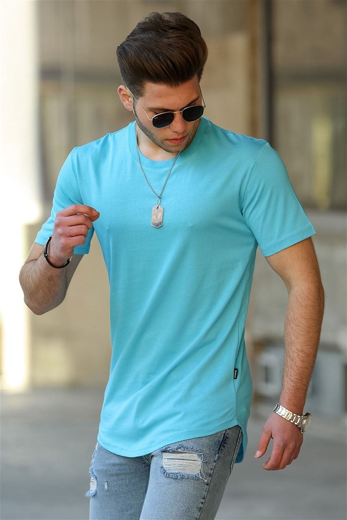 Madmext T-Shirt Blau Regular Fit