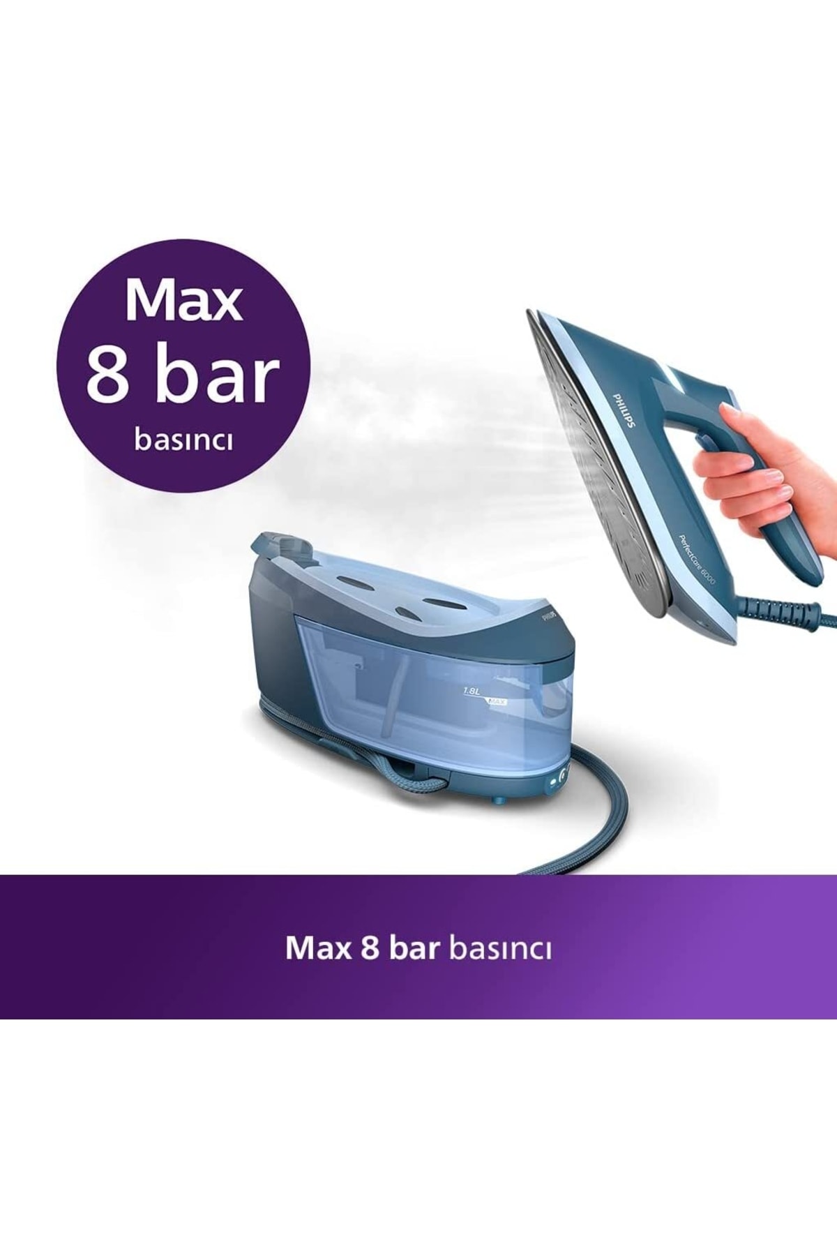 Essential Series Percare 2400 W, 8 Bar Buhar Kazanlı Ütü, Barut Grisi 2