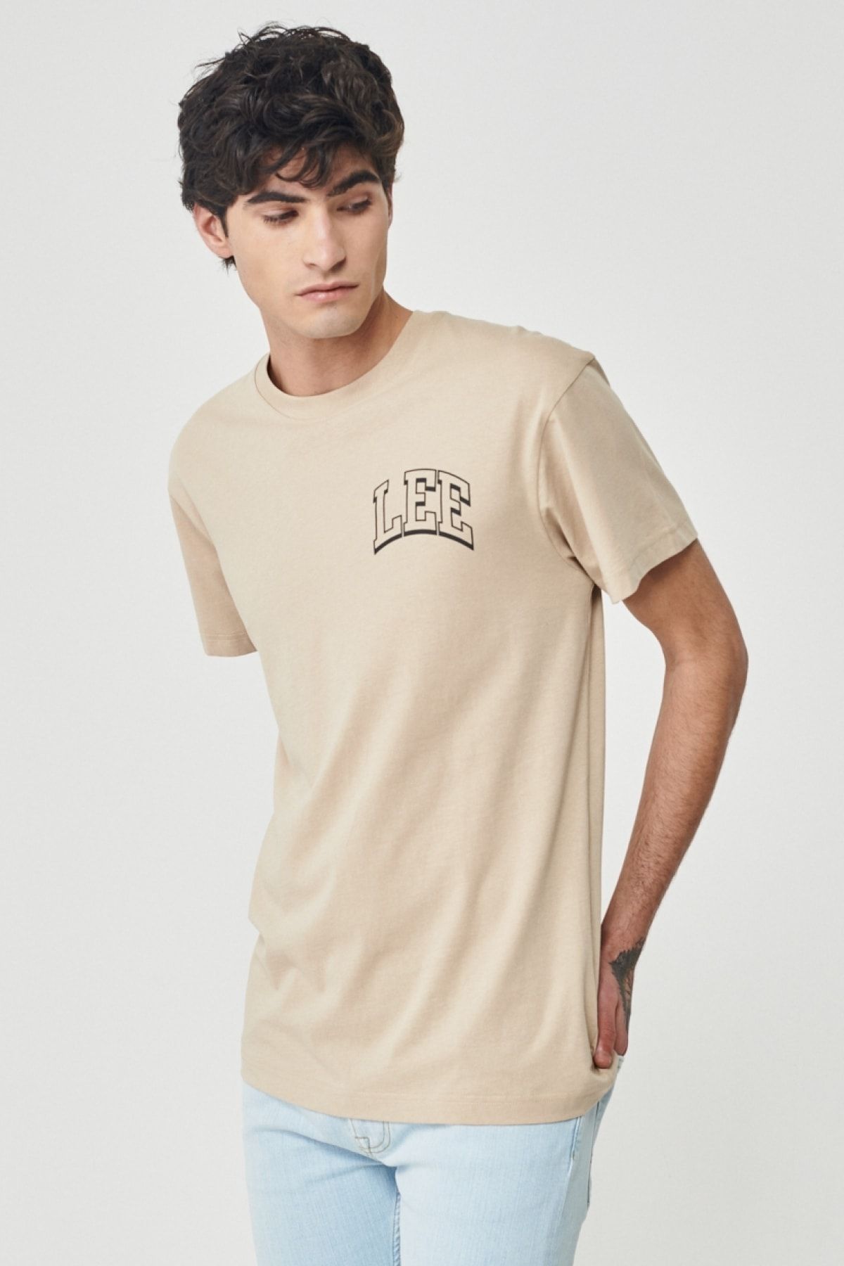 Lee-Beige Farbe – 100 % Baumwolle, Rundhalsausschnitt, T-Shirt mit normaler Passform 2