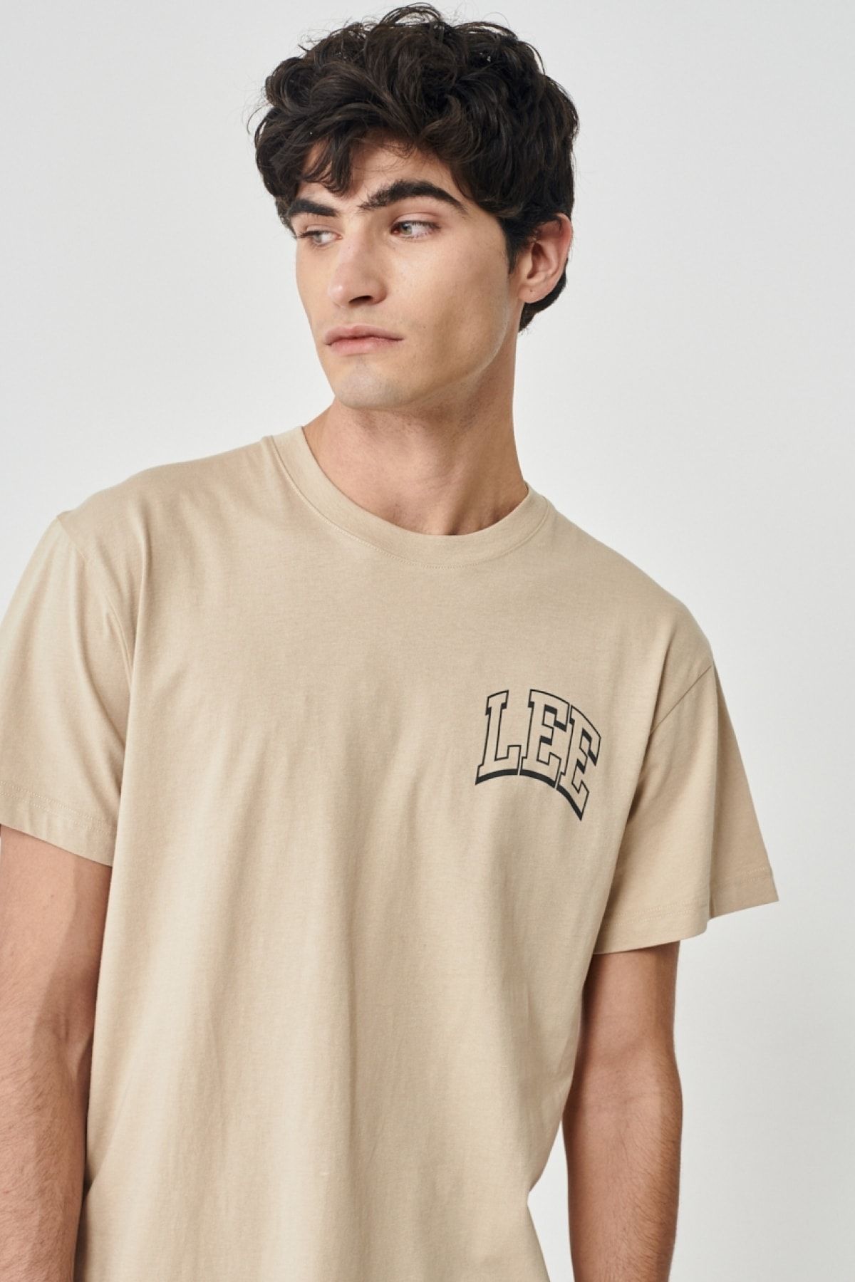 Lee-Beige Farbe – 100 % Baumwolle, Rundhalsausschnitt, T-Shirt mit normaler Passform 3