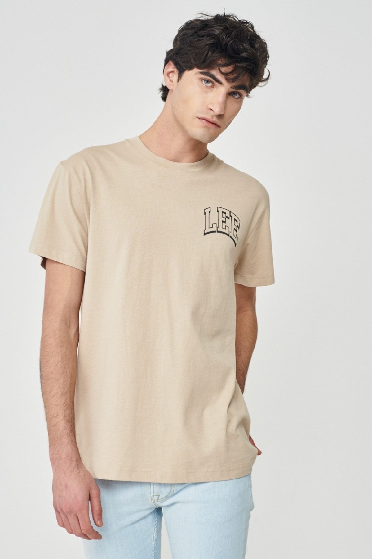 Lee-Beige Farbe – 100 % Baumwolle, Rundhalsausschnitt, T-Shirt mit normaler Passform 4
