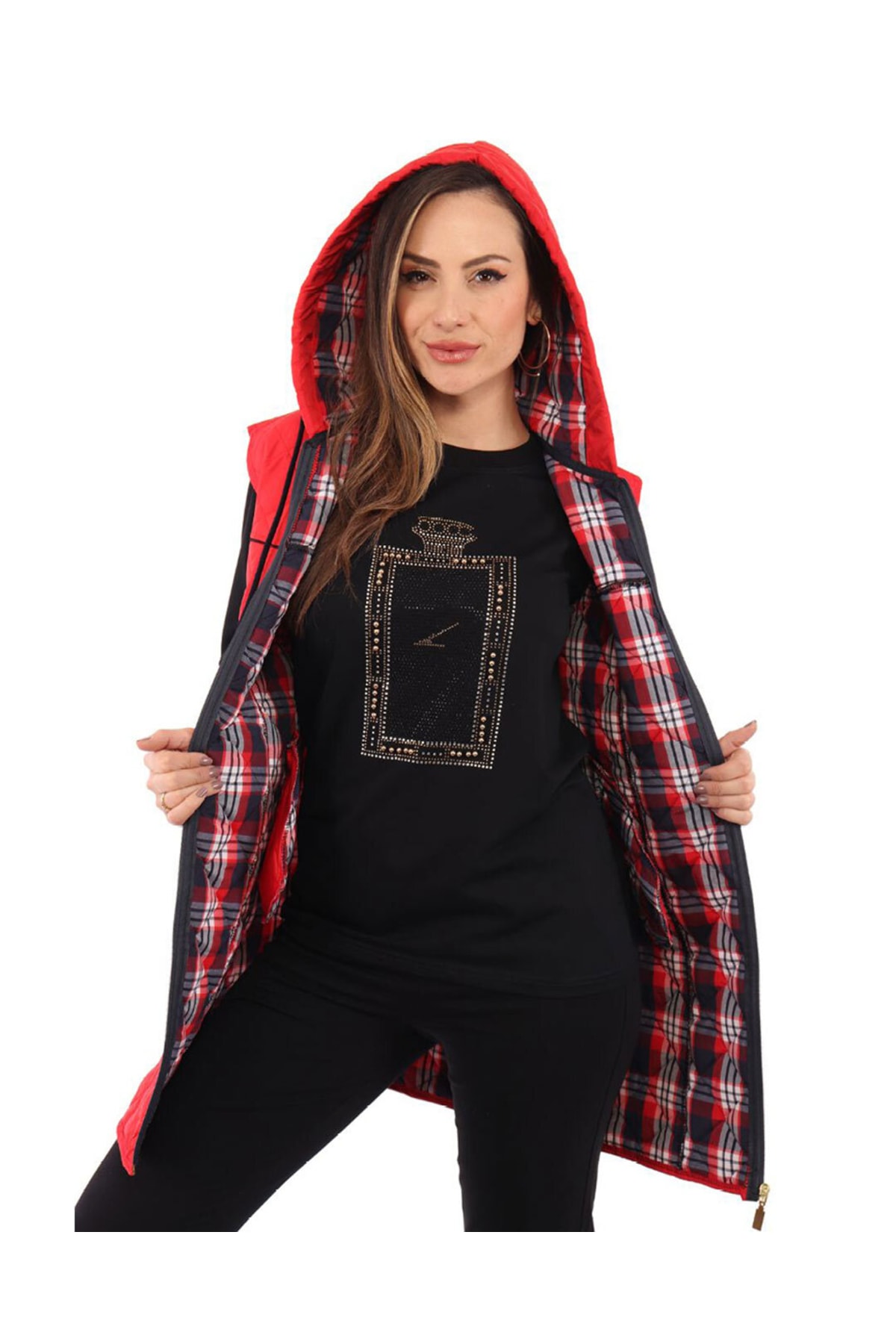 WND SPORT Kapüşonlu Taş Detaylı Uzun Kollu Klasik Paça Rahat Wnd Kadın